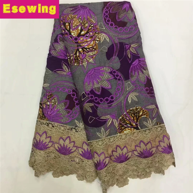 

2018 African Embroidered Cotton Fabric Fashionable Nigerian Wax African Wax Lace Fabric Pagne Africain Ankara Wax With Cord lace