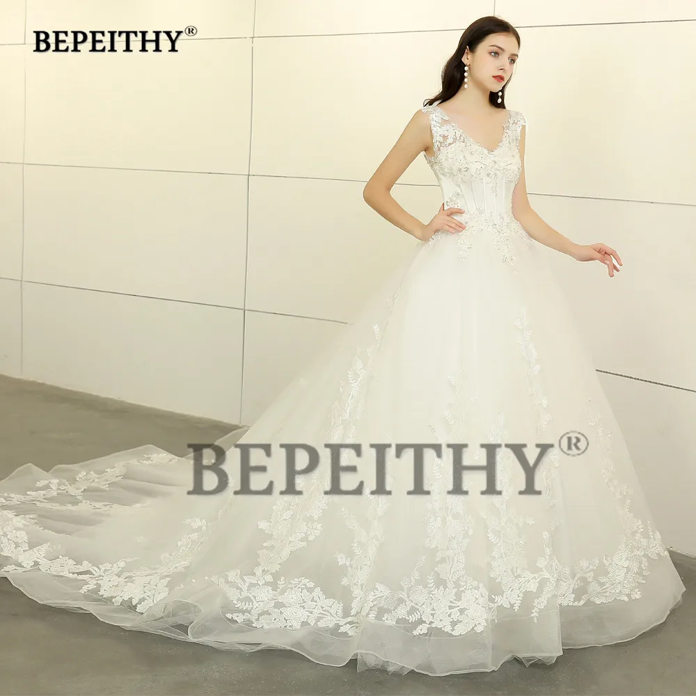 BEPEITHY, дизайн, бальное платье, свадебное платье, v-образный вырез, Vestido De Novia, со шлейфом, кружевное платье принцессы, свадебные платья