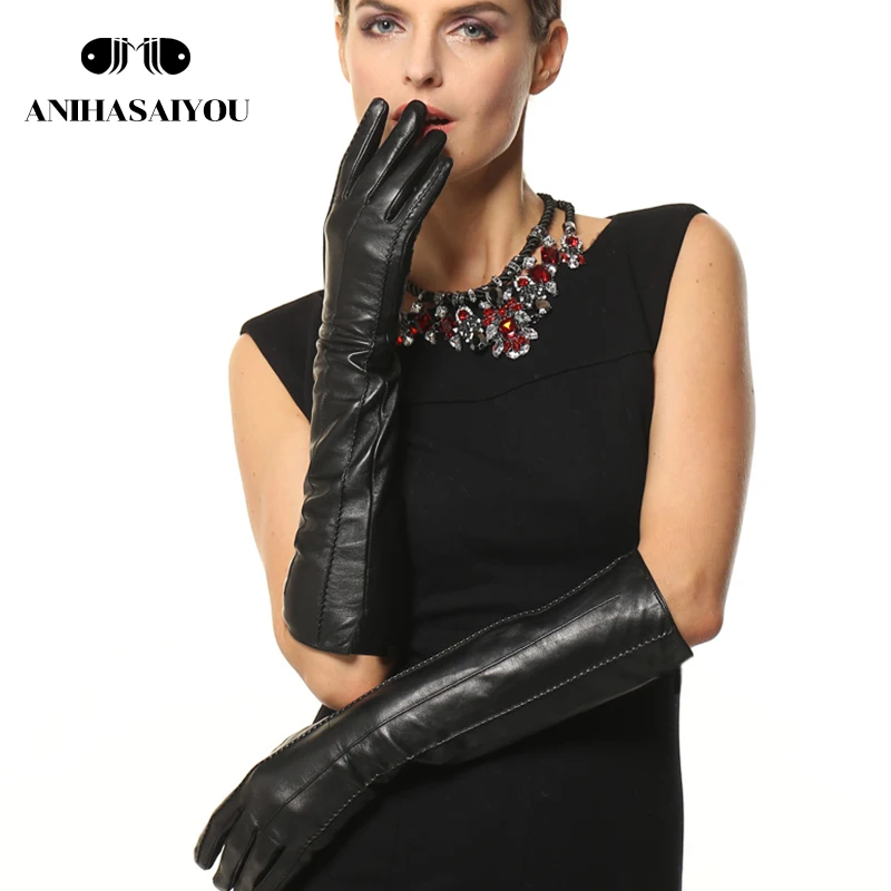 Women's Gloves Genuine Leather Black Solid Gloves Length 45cm genuine leather gloves female gloves,Free shipping Women's Gloves Genuine Leather Black Solid Gloves Length 45cm genuine leather gloves female gloves,Free shipping