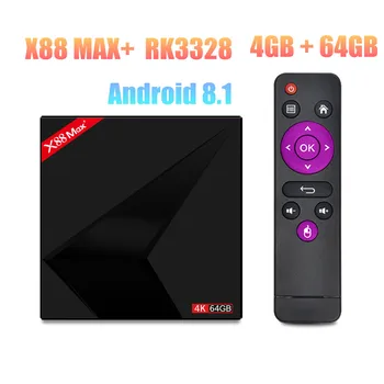 

X88 Max+ Android 8.1 Smart TV Box RK3328 Quad-Core 64bit 4GB 64GB 2.4G&5GHz Dual Wifi Bluetooth 4.0 4K H.265 Smart Set TV Box