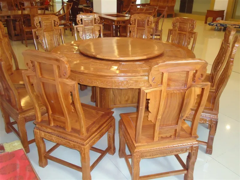 Solid wood antique furniture Myanmar pear round table 9 setsin Dining