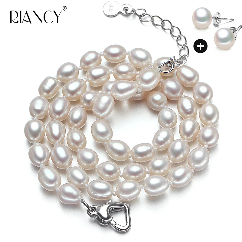 Fashion Pearl Jewelry Set Natural Freshwater Pearl Necklace Earrings sets 925 sterling silver Jewelry Set For Women wedding gift