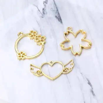 

5Pcs Flower Heart Wings Blank Frame Pendant Open Bezel Setting UV Resin Jewelry