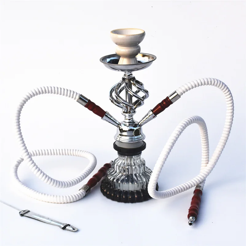 Double Hoses Shisha Hookah Set Glass Base Portable Water Pipes with