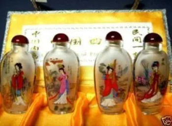 

Rare Asian Tibet Inside Painting Chinese 100% hand painting Four Beauty Glass Snuff Bottle Free shipping