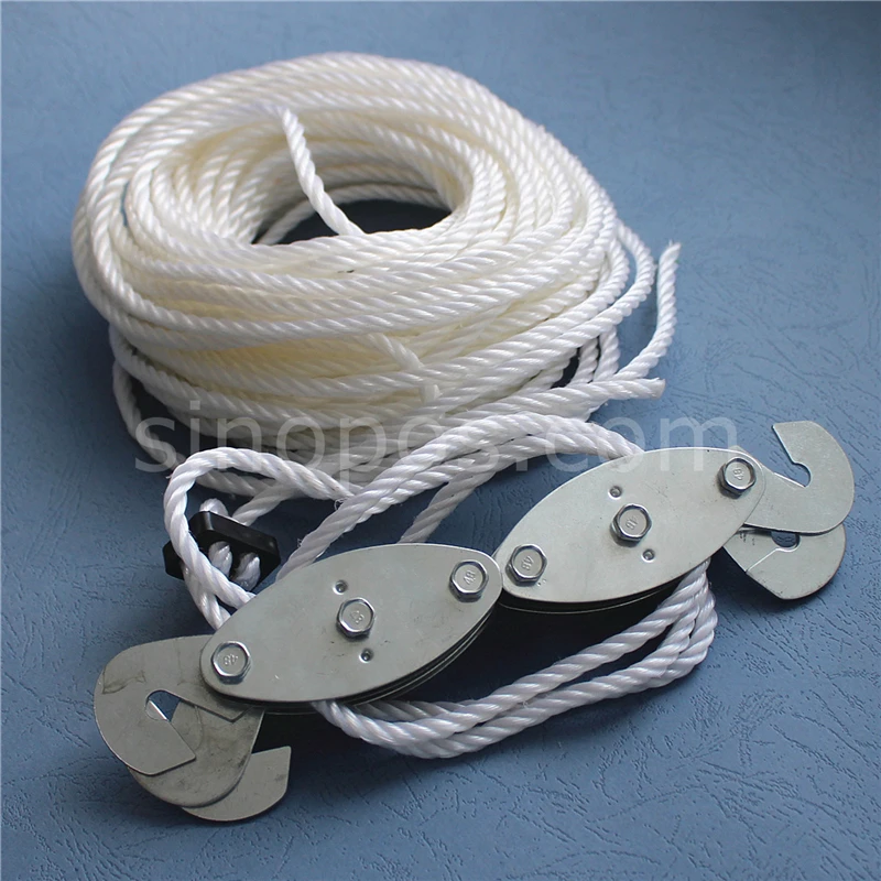 Pulley Block With Steel And Polypropylene Rope Lifting Heavy Loads Garage 180kg
