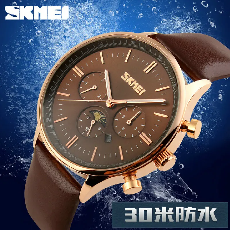 Promotion luxury men brand men rose gold masculino watches Fashion Quartz waterproof sport business Wristwatch Leather