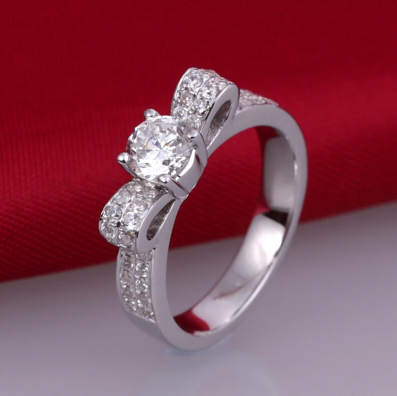 0.5 carat SONA synthetic diamond fashion ring 925 sterling silver creative bowknot ring wedding ring  (DFE)