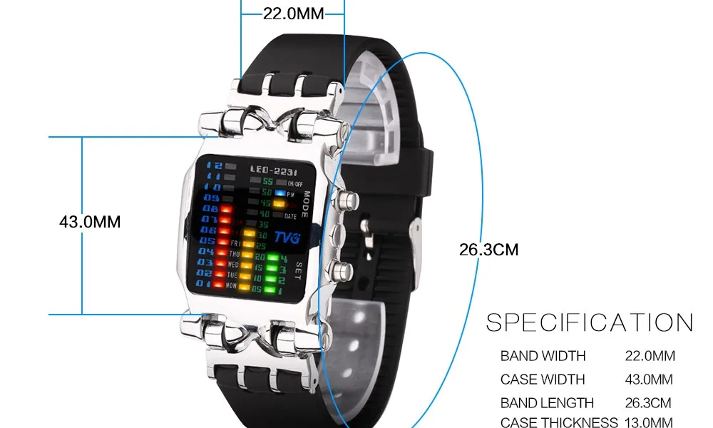 Люксовый бренд TVG часы мужские модные с резиновым ремешком светодиодный цифровые часы мужские водонепроницаемые спортивные военные часы Relogios Masculino