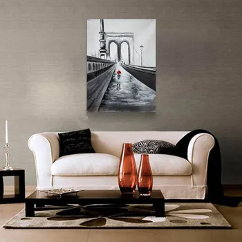 

Free Shipping Hand Painted Landscape Couple Walking on London Bridge Oil Painting on Canvas for Living Room No Frame