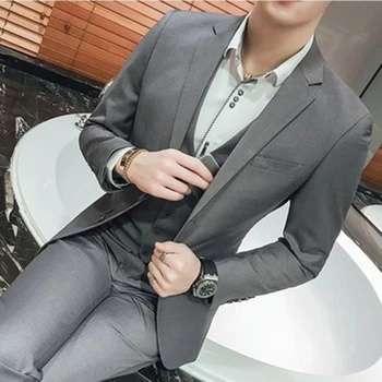 

2017 Fashion grey Men Suit gray Groom Wedding Dress Suits Mens Slim Formal Business Blazer terno masculino (Jackets+Vest+Pants)