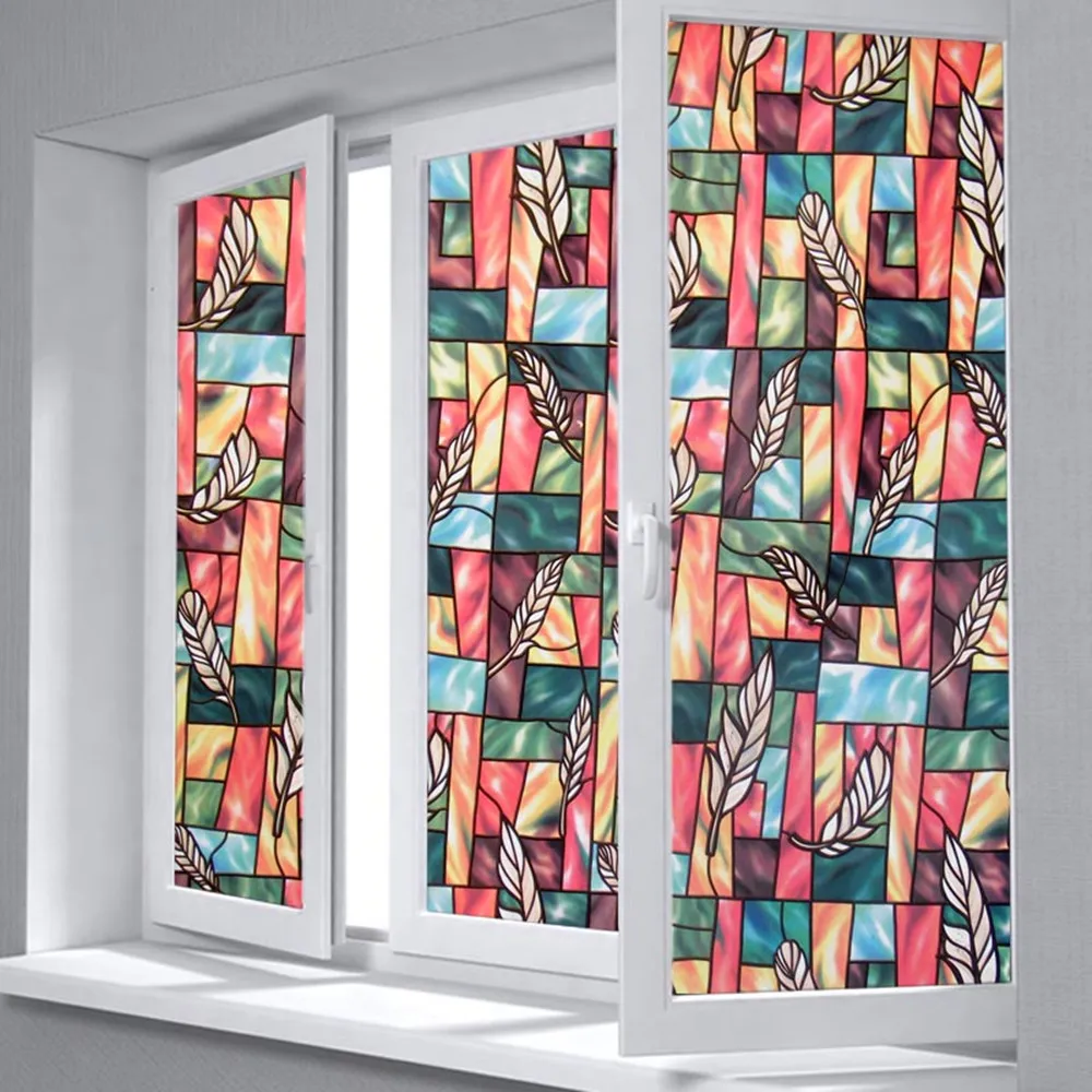 Colored feathers static glass window film decorative window sticker Art