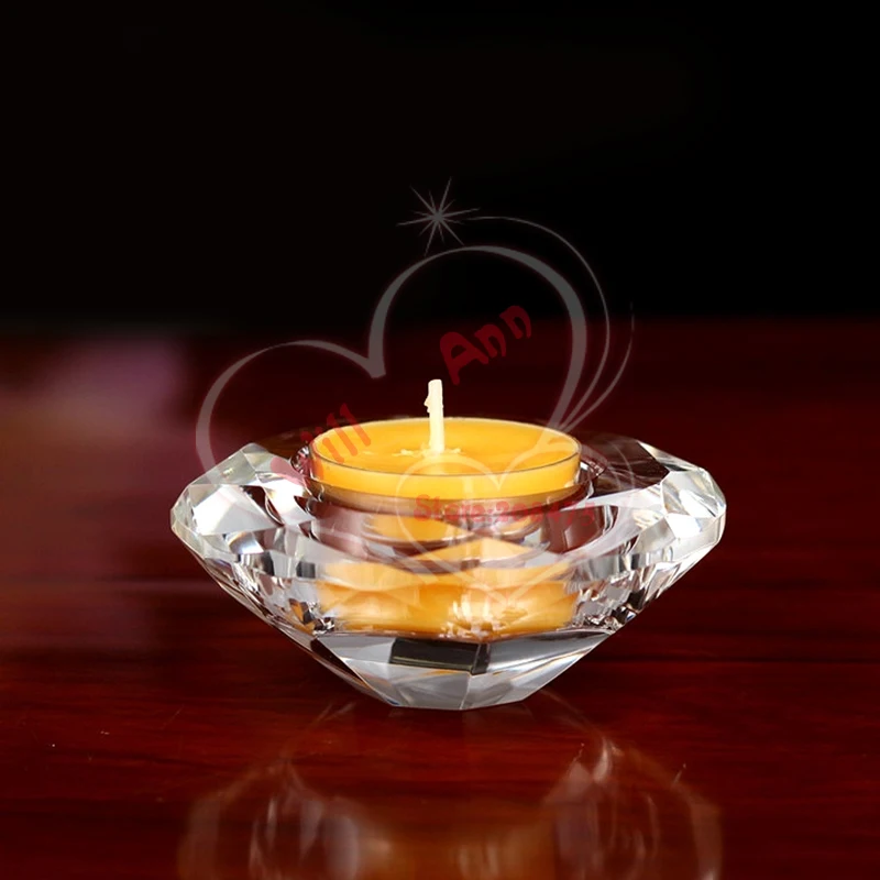 Wholesale Clear Diamond Shaped Crystal Candle Tealight Holder for Party