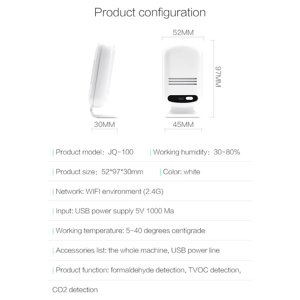 Умный WiFi CO2 HCHO TVOC PM2.5 метр анализатор качества воздуха Датчик детектор