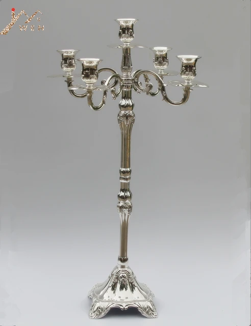 Whole Silver Plated 5 Arms Metal Candelabra 63cm Height Floor Whole Silver Plated 5 Arms Metal Candelabra 63cm Height Floor Candle Holder Wedding