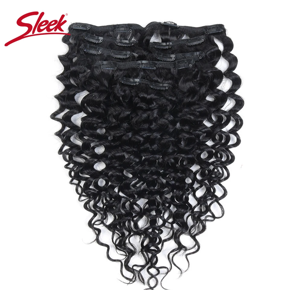 

Sleek Hair 7Pcs Clip In Human Hair Extensions Brazilian Jerry Curly Human Hair Full Head Sets Remy Hair Extension Clip