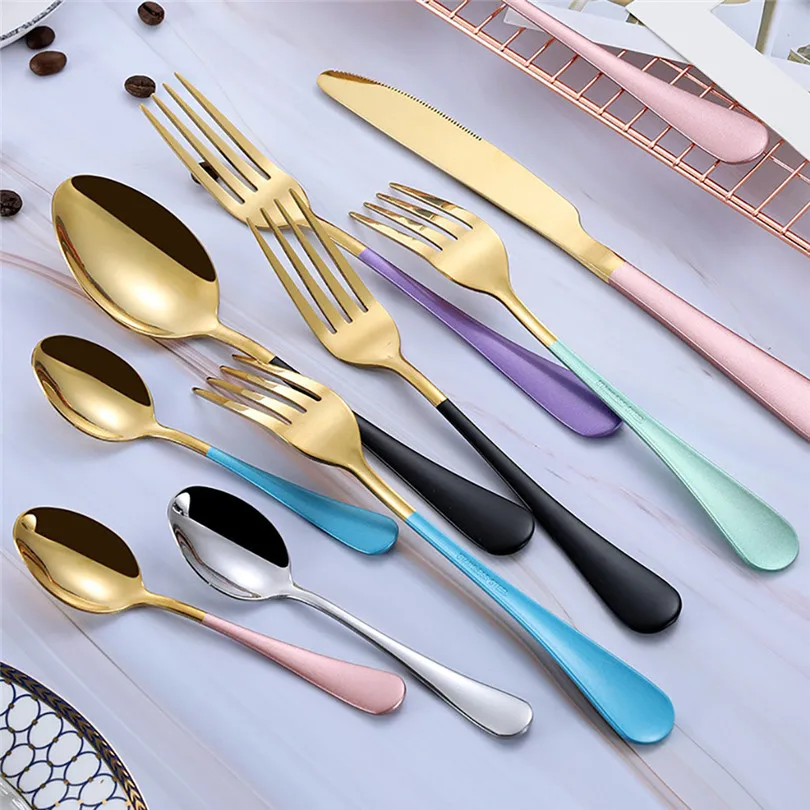 4PCS dinnerware set Kitchen Tools 2019 new Stainless Steel Upscale Dinnerware Flatware Cutlery Fork Spoon Teaspoon #3m18 (11)