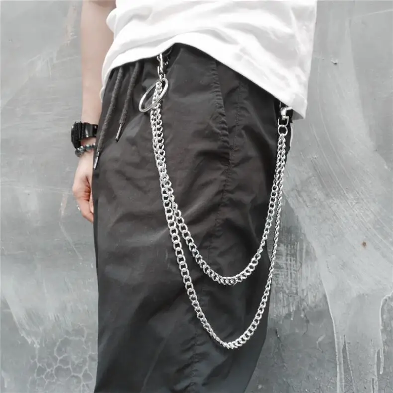 

59CM Long Metal Wallet Belt Chain Rock Punk Trousers Hipster Pant Jean Keychain Silver Ring Clip Keyring Men's HipHop Jewelry