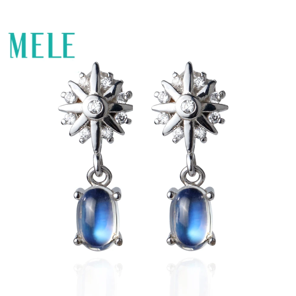 Natural Blue Moonstone 925 sterling silver drop earrings for women girl,4X6mm Oval cut Anise star fashion and simple jewelry Natural Blue Moonstone 925 sterling silver drop earrings for women girl,4X6mm Oval cut Anise star fashion and simple jewelry