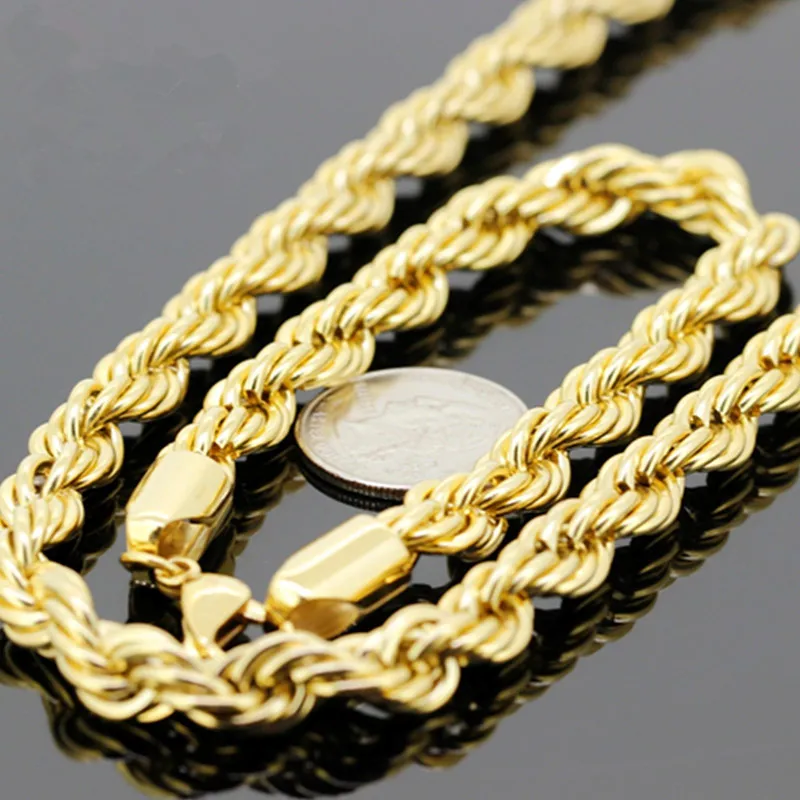 

10mm,30"+8.66" Heavy Thick Statement Jewelry Set Mens Yellow Gold Filled Rope Chain Necklace & Bracelet Set 200g