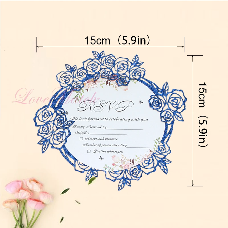  50pcs Flower Glitter Paper Laser Cut Invitation Cards Wedding Invitations Card With Envelope Weddin - 32981012699