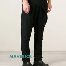 27-44! мужские брюки с маленькими ножками и заниженной шаговым швом с асимметричными низко-шаговыми узкими штанами спереди