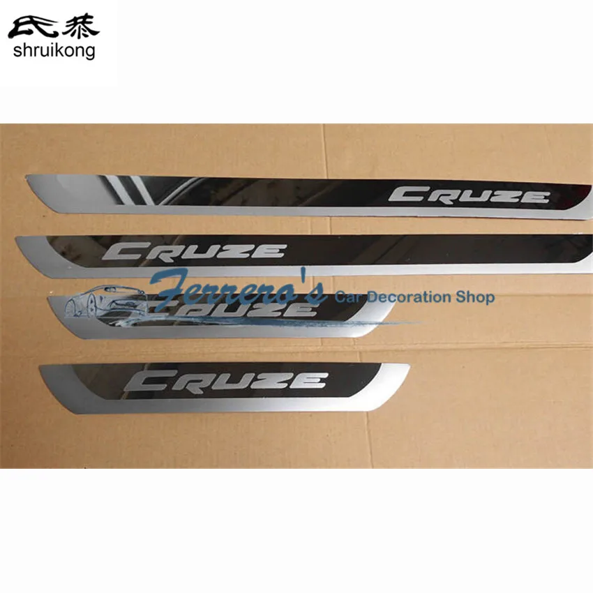 

Free shipping 4pcs/lot Slim Door Sill Scuff Plates car stickers FOR 2010 2012 2013 2014 Chevrolet Chevy Cruze Sedan hatchback