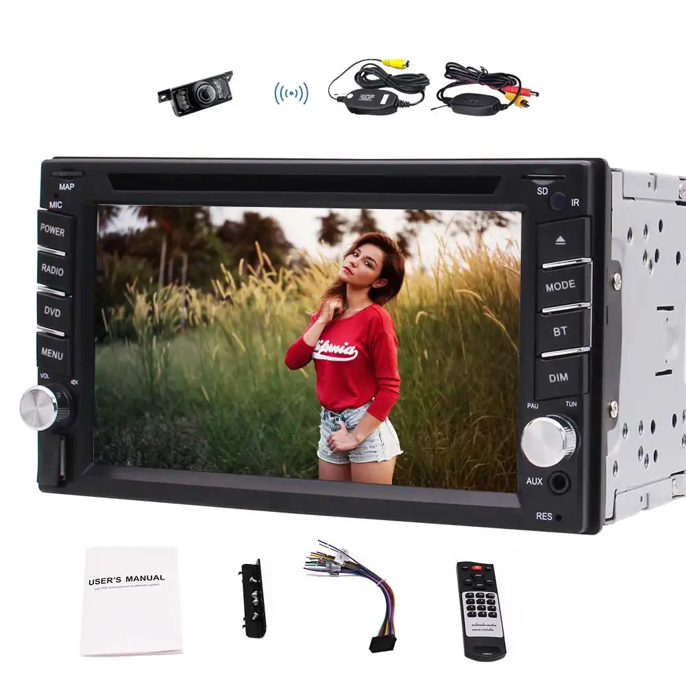 Excellent Double 2 Din HD Video FM AM Car Radio 6.2" Touchscreen Head Unit Bluetooth MP5 Stereo DVD Player Subwofer SWC Wireless Camera SD 5