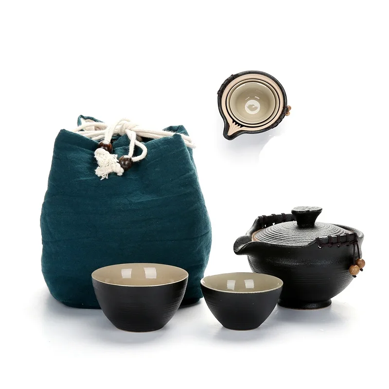 Black Ceramic Tea Pitcher Set 1PC Teapot 2PCS Teacup Storage Bag Portable Travel Teaset For Da Hong Pao Oolong Puer Drinkware Black Ceramic Tea Pitcher Set 1PC Teapot 2PCS Teacup Storage Bag Portable Travel Teaset For Da Hong Pao Oolong Puer Drinkware