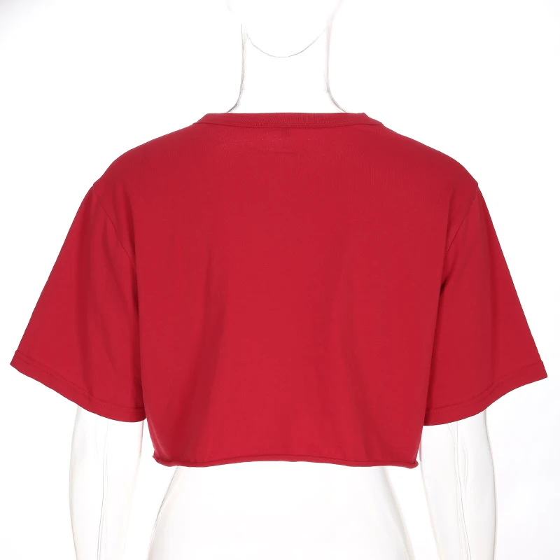 Waatfaak красная Свободная Повседневная летняя футболка для женщин с графическим принтом, футболки с короткими рукавами, уличный сверхразмерный укороченный Топ Harajuku