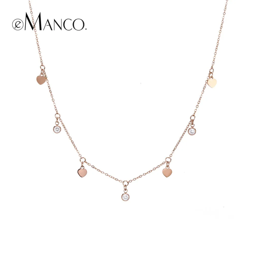 e-Manco Simple Design Heart Pendants Necklace Two Colors Luxury Chains statement Stainless Steel Necklace Hot Fashion Jewelry