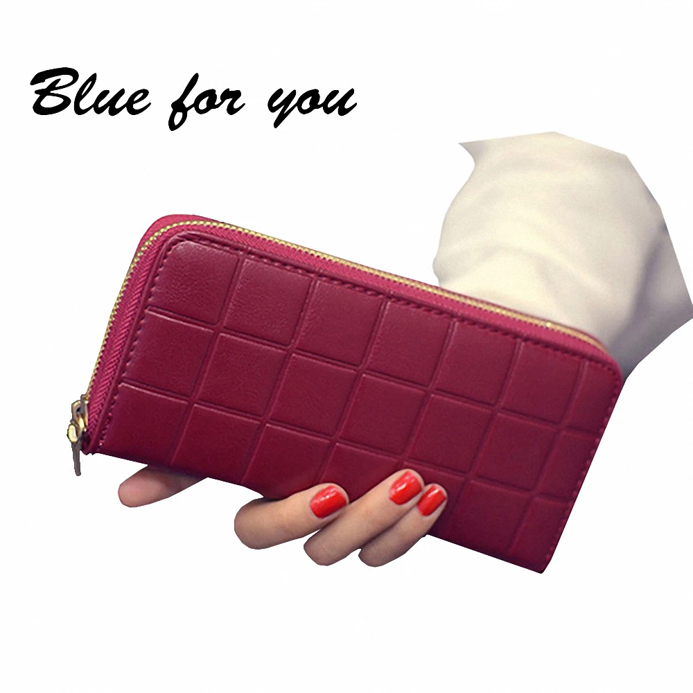

2016 New fashion Women Wallets Three-dimensional relief squares Design soft surface Female Clutch Zipper surround Purse Carteira