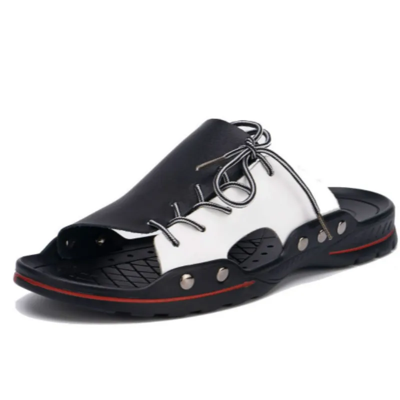 

2019 large size men slippers outdoor male beach shoes summer comfortable breathable mix-color fashion slides cross tied