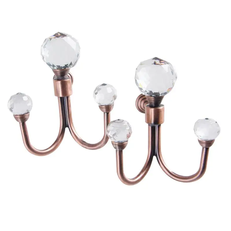 Pair of European Style Clear Crystal Ball Curtain Holdbacks Hooks Wall