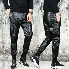 Осень личности моды для мужчин обтягивающие штаны кожаные мотоциклетные штаны-шаровары мужские ноги брюки Хомбре с эластичной талией