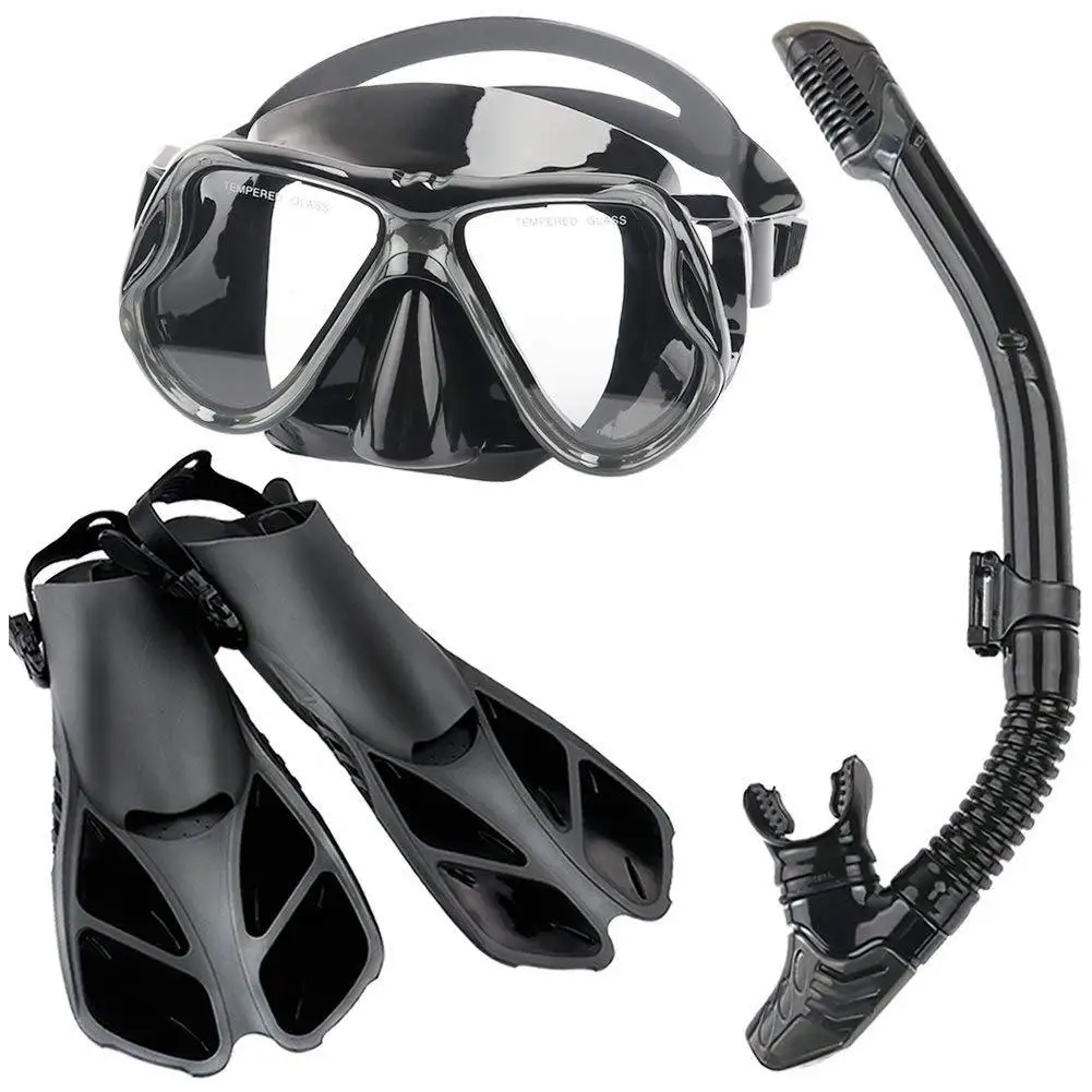Премиум набор сухих верхних шноркелей-Подводная маска для дайвинга маска для подводного плавания с плавниками для дайвинга для плавания Подводная охота погружение - Цвет: Черный