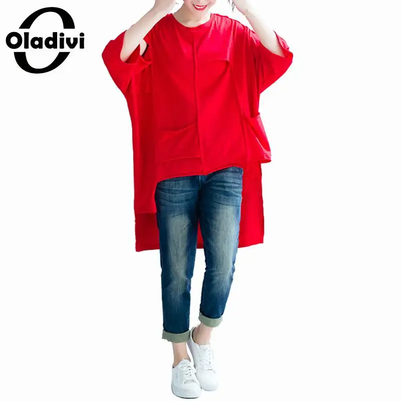 

Oladivi Plus Size Women Clothes Fashion Irregular Top Shirt Short in Front and Long in Back T-Shirt Ladies Casual Female Blusas