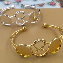 Посеребренный Открытый браслет настройки двойной круглый пустой основание лотки ободок для 20 мм кабошон камея самодельный браслет фурнитура