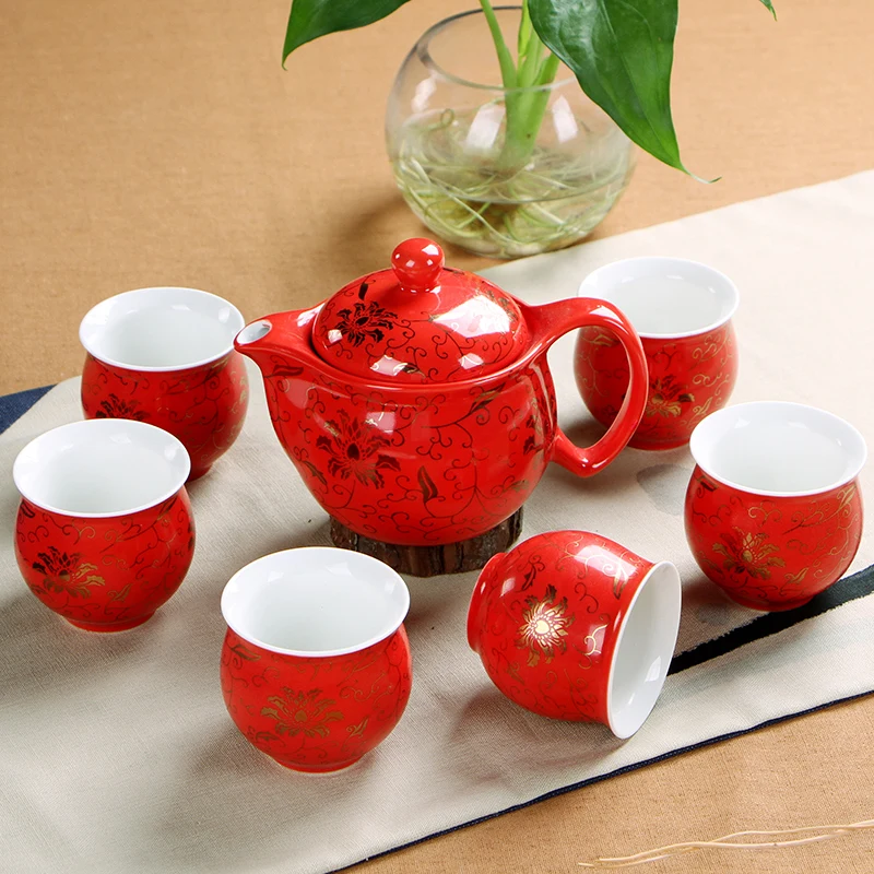 Свадебные украшения, китайские чайные наборы, 6 шт., изоляционные чайные чашки, 1 шт., чайный горшок. чая кунг-фу, Самый креативный