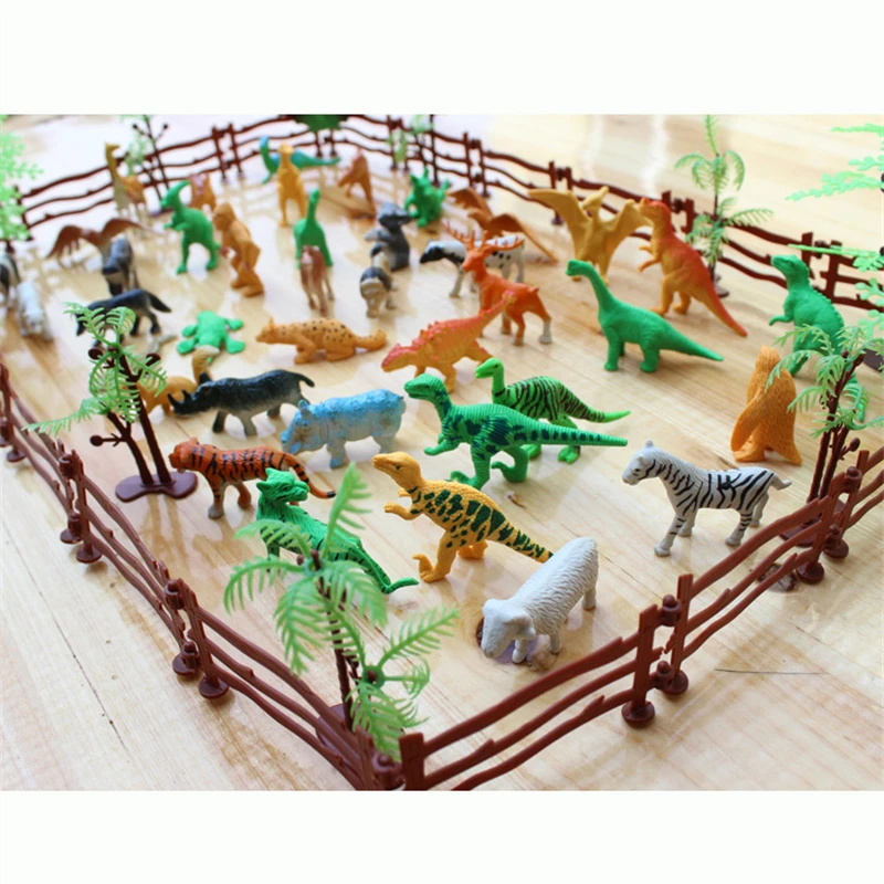 

68pcs/set Simulation Mini Animals Dinosaurs ZOO Action Figure Model Set Jurassic Dinosaurus Toys For Children Boys Kid Gift DIY