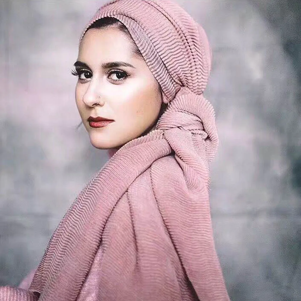 

Cotton Hijabs Muslim Scarf Fashion Crinkle Scarves for Woman Long Underscarf Moslima Solid Color Prayer Turbante Lady 170*70cm