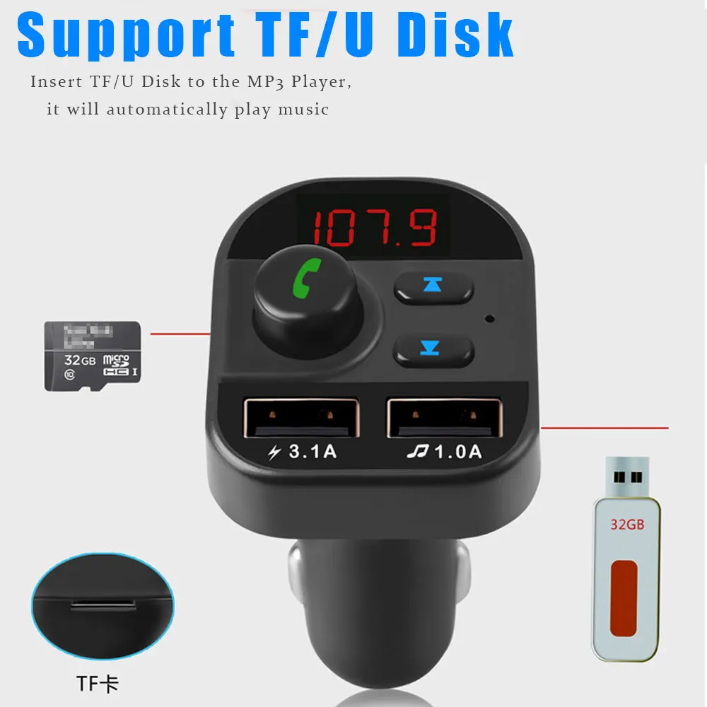 VR robot Bluetooth Car MP3 Player Wireless FM Transmitter TF/U Disk Car Audio Receiver Adapter with 5V 3.1A Fast USB Charger
