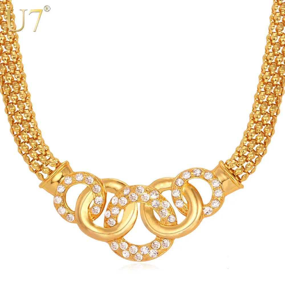 U7 Trendy Circle Charms Pendant Necklace Gold Color Popcorn Chain