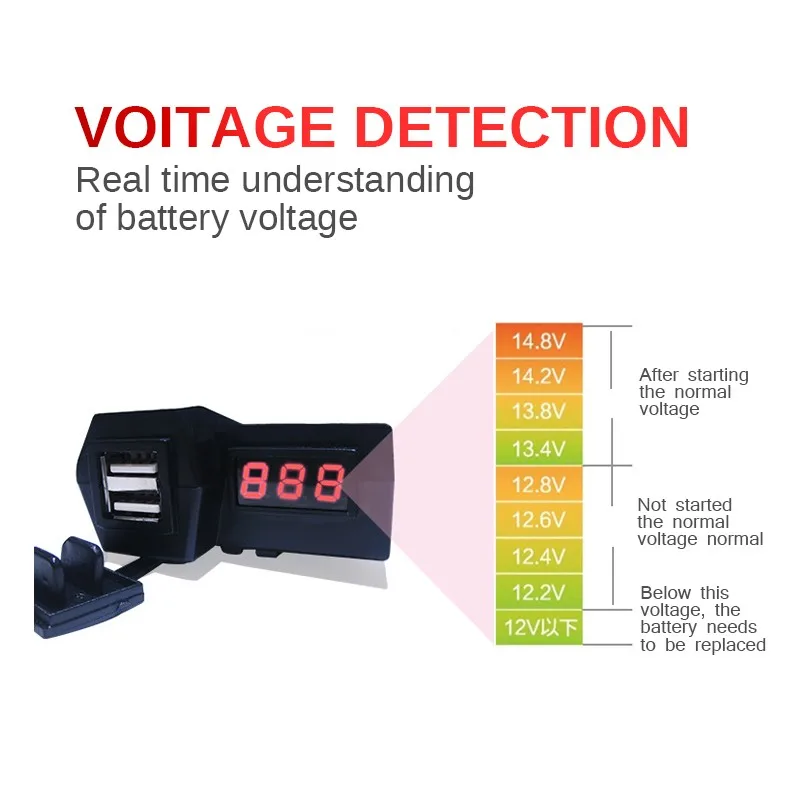 Водонепроницаемый 12 В Мотоцикл ATV Скутер с светодиодный цифровой дисплей вольтметр напряжение двойной USB разъем питания зарядное устройство Выключатель питания