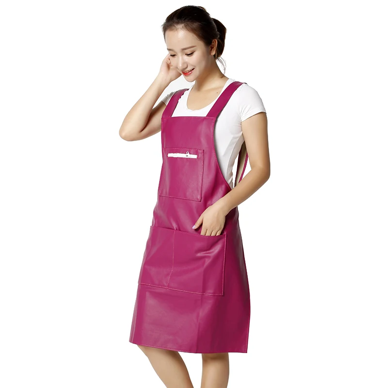 leather vest type PU apron women waterproof and oilproof kitchen cooking gown adult
