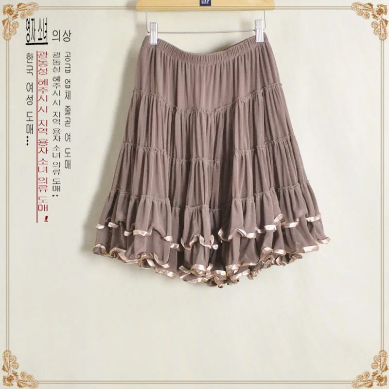 

2019 New Spring and Summer Women's Lace Puff Lady Skirt Elastic Waist Skirt Line Color Big Skirt A-Line