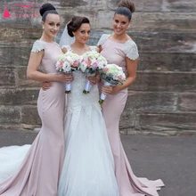 Flügelärmeln Jewel Lange Meerjungfrau Brautjungfernkleider Elegantes Backless Hochzeitsgast Kleider abschlussball-formale Kleider Z717