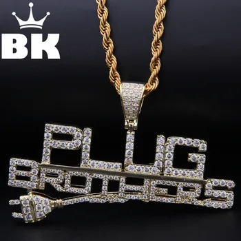 

THE BLING KING Custom Plug Brothers Necklace Hip Hop Full Iced Out Cubic Zirconia gold sliver CZ Stone