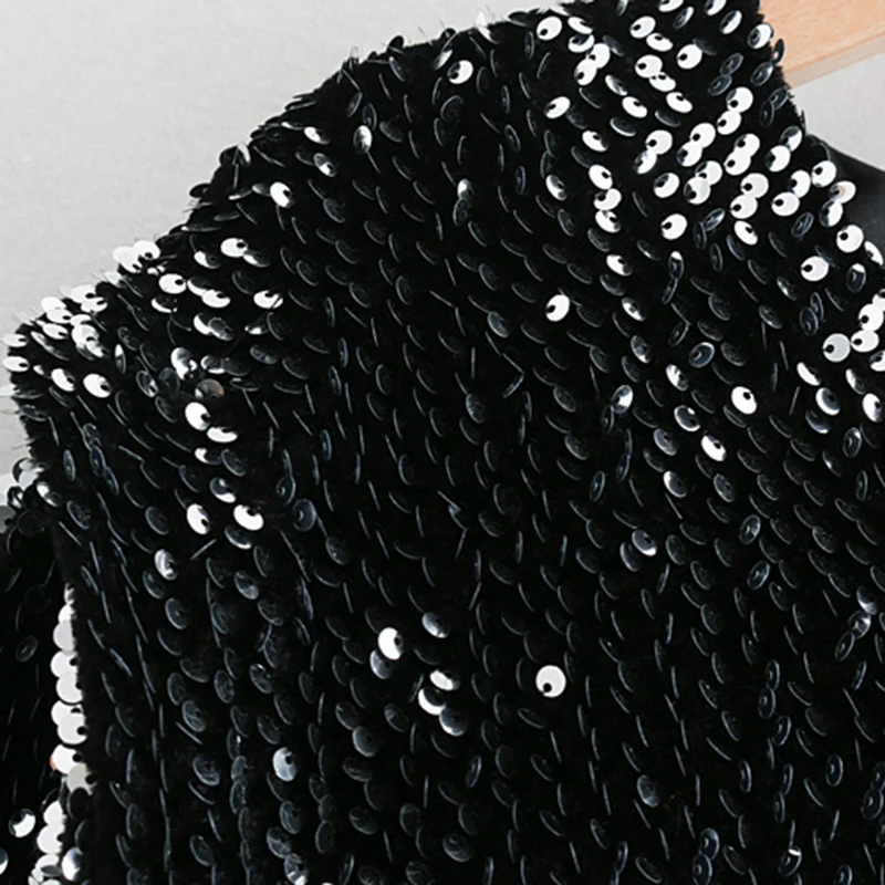 Greatest Vintage Pockets Sequined Jacket Coat Women 2020 Fashion V Neck Long Sleeve Zipper Ladies Outerwear