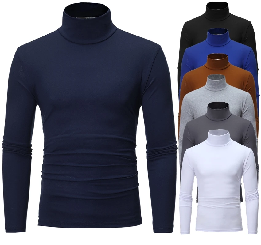 

2019 New Men fashion t shirt tees Slim Tops Male stretch t-shirt turtleneck long sleeve Tee Shirts High collar Men's cotton Tees